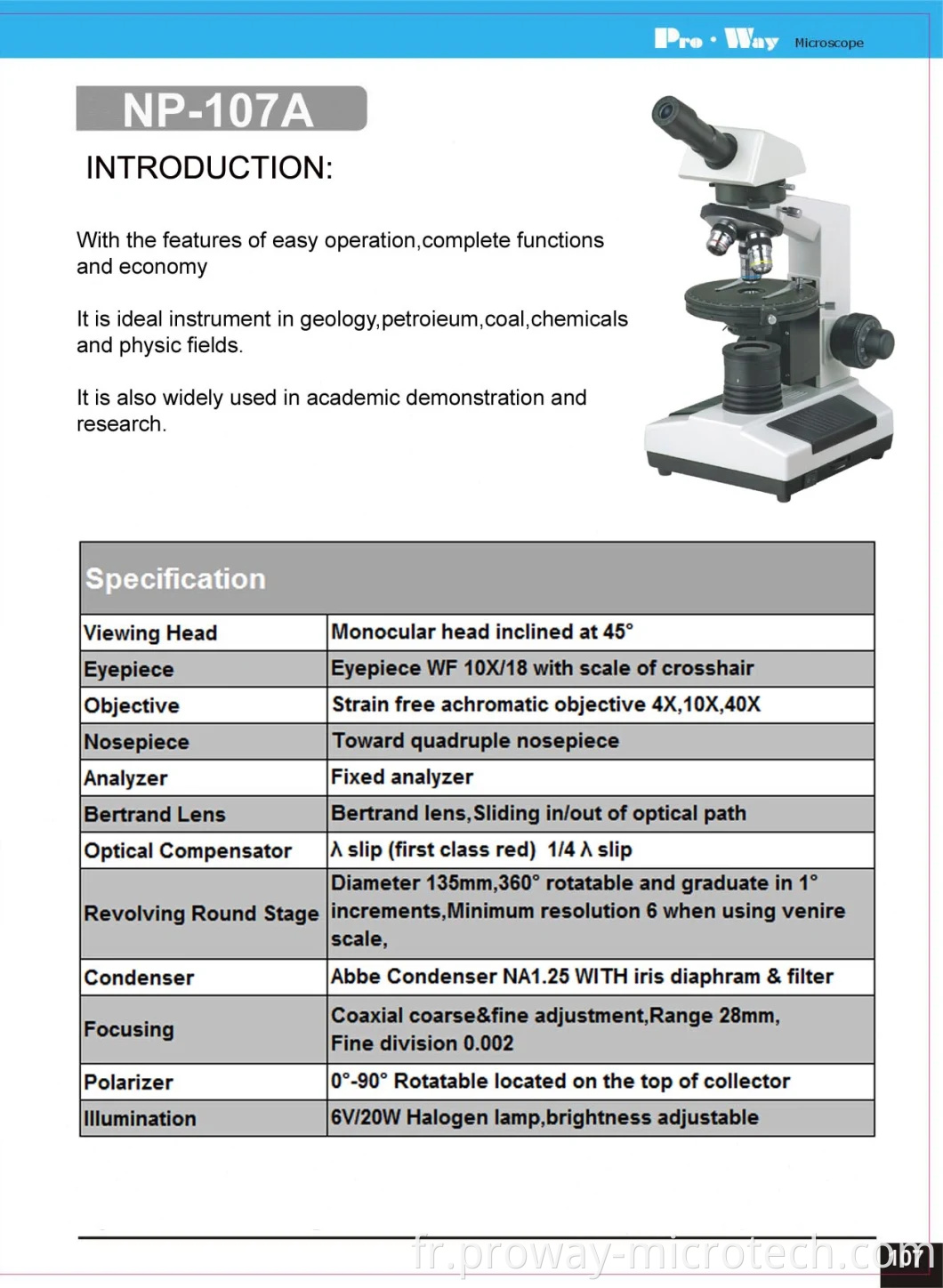 Microscope de polarisation avec éclairage transmition (NP-107A)